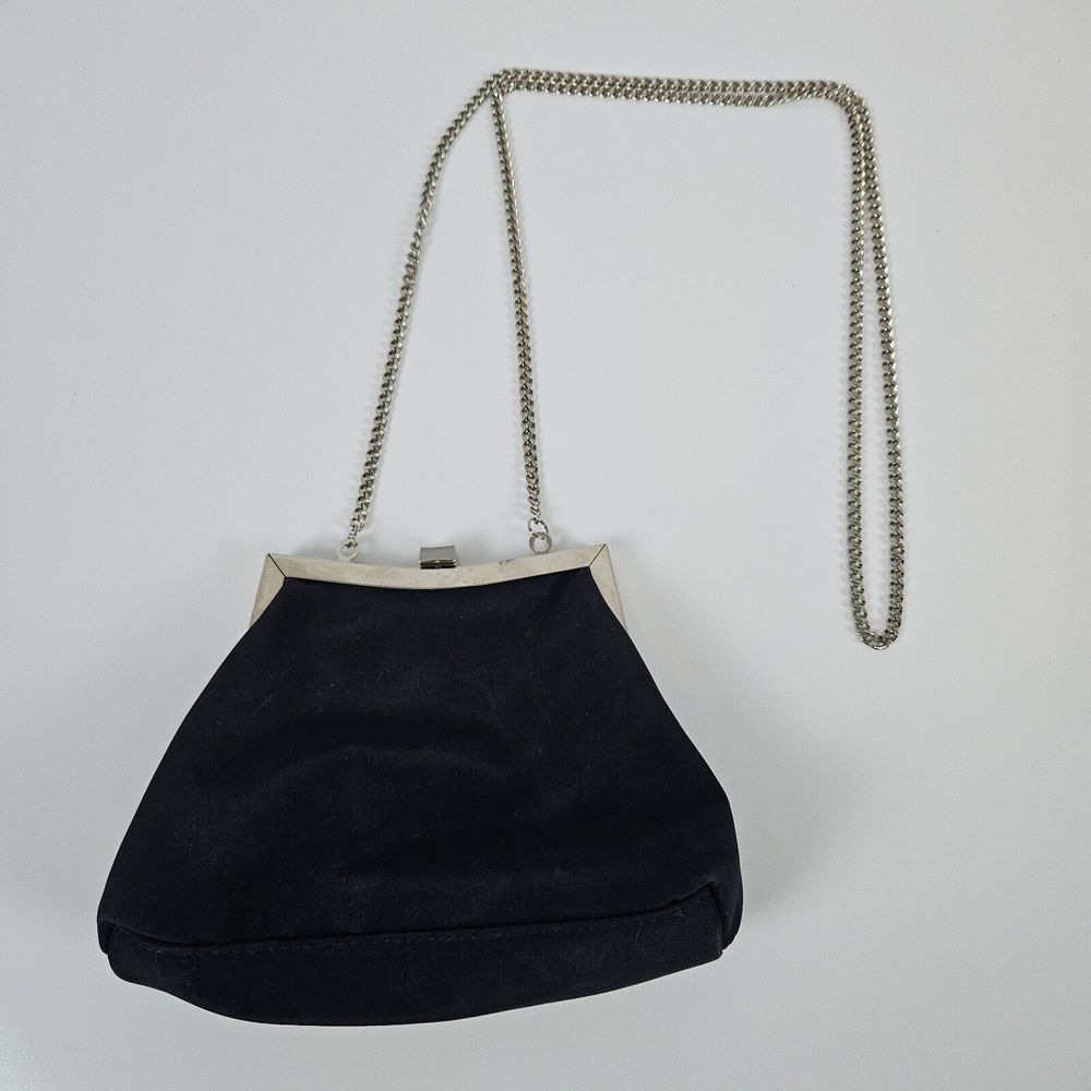 Liz Claiborne Small Purse Clutch Black Long Chain 100% Polyester Top Clasp